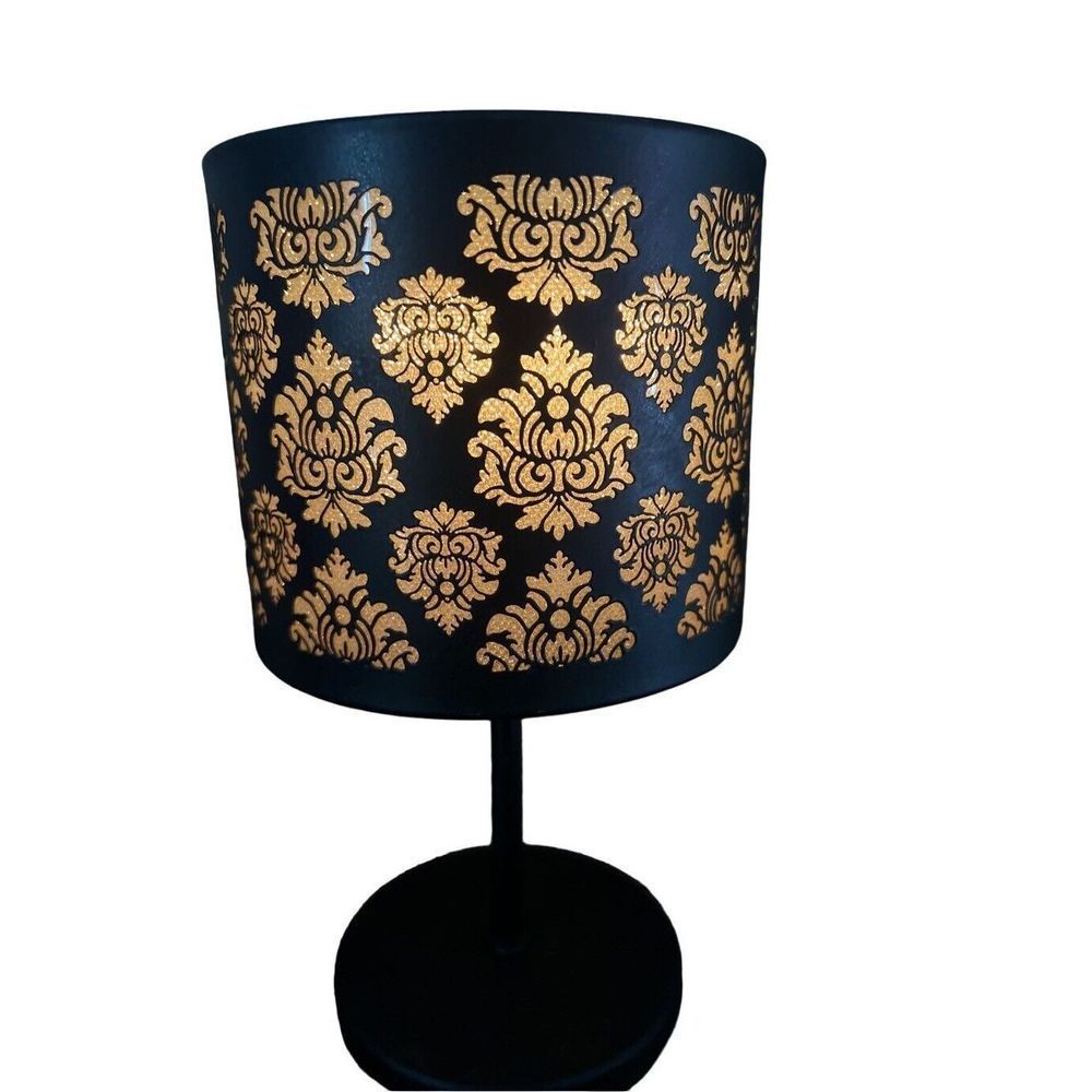 Partylite Metal Votive Candle Mini Table Lamp Nightlight w/ Black Crystal Shade